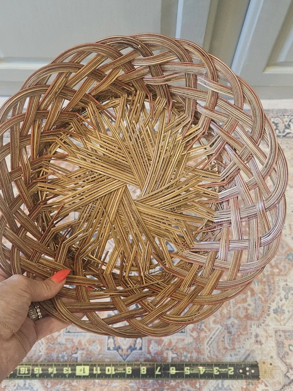 Round Country Basket With Red Trim